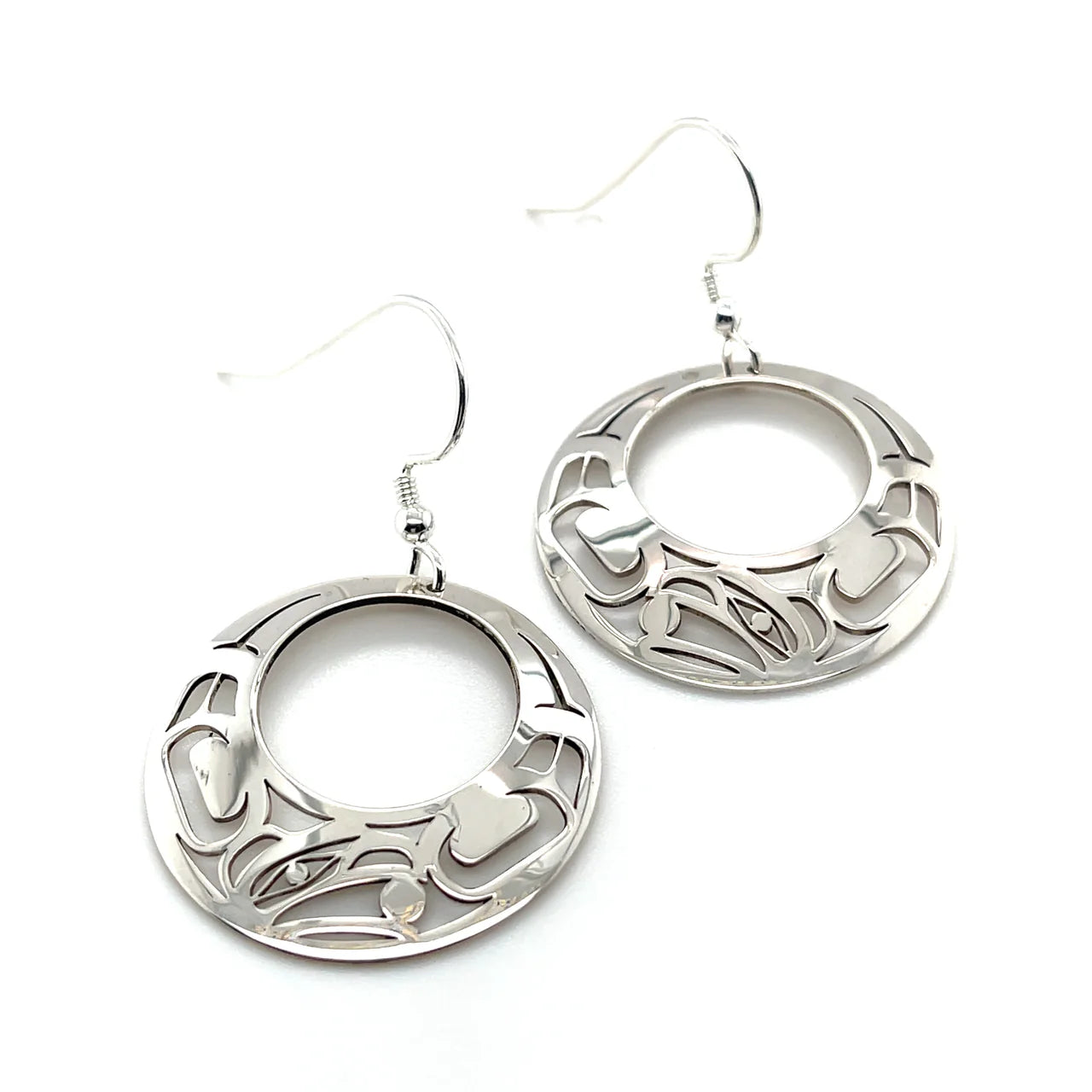 Grant Pauls Earrings Off Set Circular Raven - Grant Pauls - Silver Earrings - House of Himwitsa Art Gallery