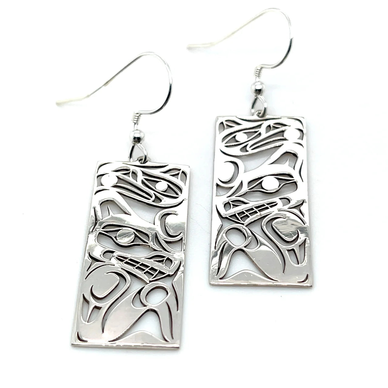 Grant Pauls Earrings Rectangular Wolf and Raven - Grant Pauls - Silver Earrings - House of Himwitsa Art Gallery