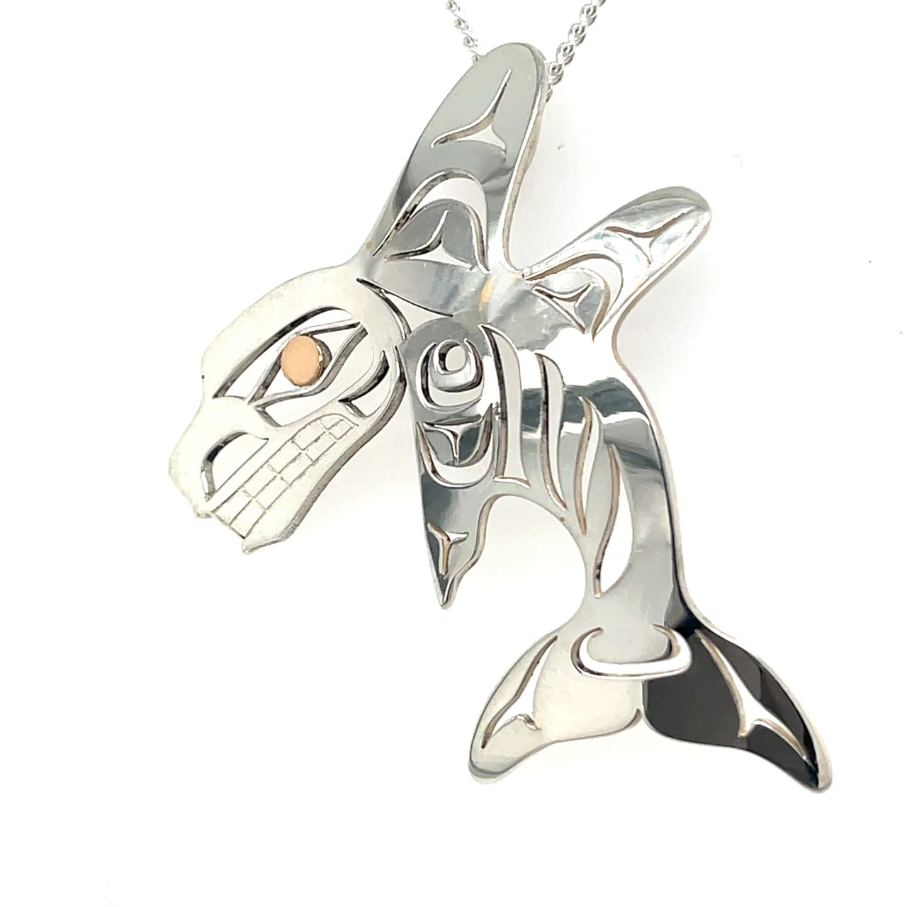 Grant Pauls Pendant Sterling Silver with 14K Gold Double Fin Killer Whale - Grant Pauls - Silver Pendant - House of Himwitsa Art Gallery