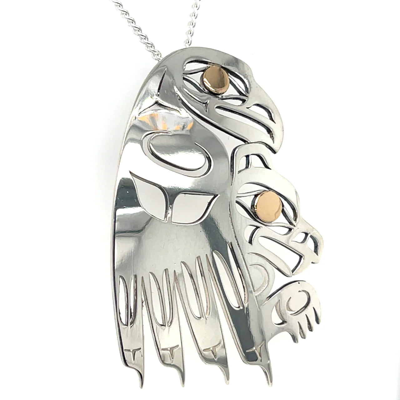 Grant Pauls Pendant Sterling Silver with 14K Gold Eagle and Bear - Grant Pauls - Silver Pendant - House of Himwitsa Art Gallery