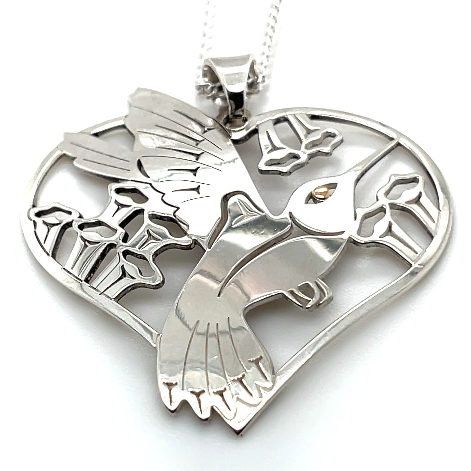 Grant Pauls Pendant Silver with 14K Gold Heart Hummingbird