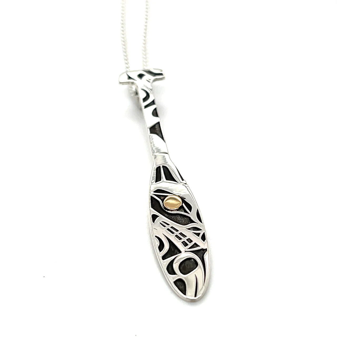 Grant Pauls Pendant Sterling Silver with 14K Gold Wolf Paddle - Grant Pauls - Silver Pendant - House of Himwitsa Art Gallery