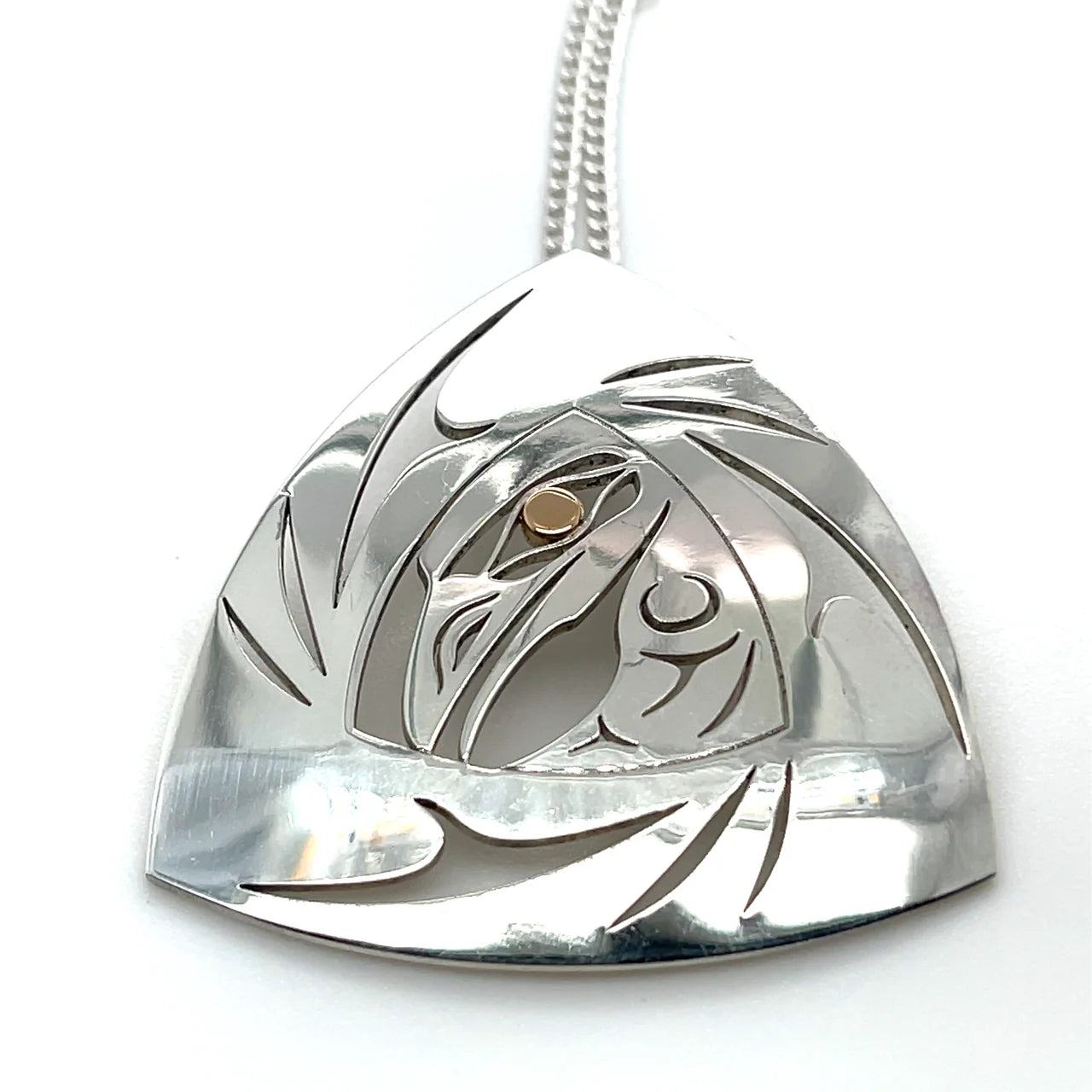 Grant Pauls Pendant Sterling Silver with 14K Gold Raven Triangle - Grant Pauls - Silver Pendant - House of Himwitsa Art Gallery