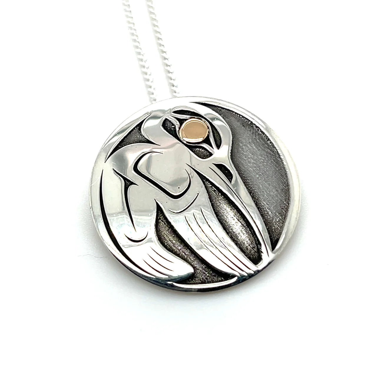 Grant Pauls Pendant Sterling Silver with 14K Gold Circular Hummingbird - Grant Pauls - Silver Pendant - House of Himwitsa Art Gallery