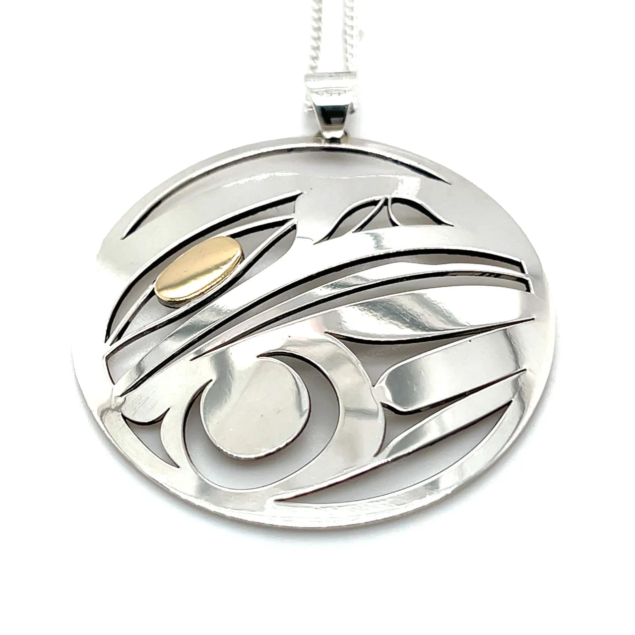 Grant Pauls Pendant Sterling Silver with 14K Gold Round Raven - Grant Pauls - Silver Pendant - House of Himwitsa Art Gallery