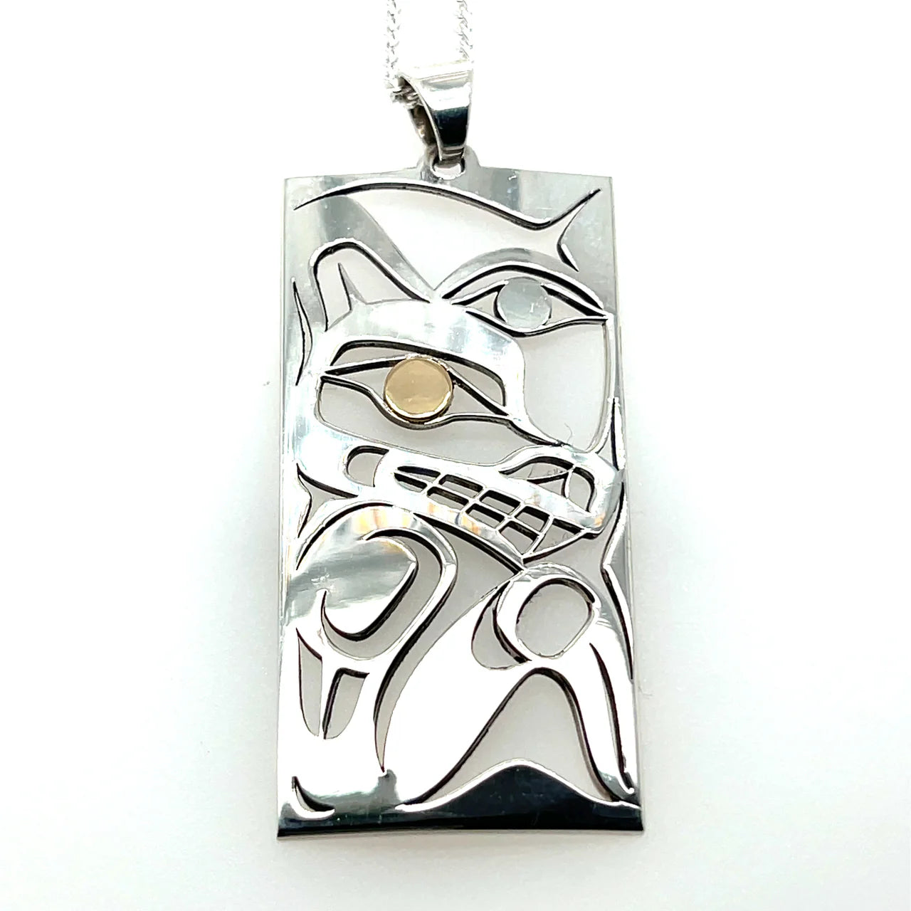 Grant Pauls Pendant Sterling Silver with 14K Gold Wolf Moon Box Design - Grant Pauls - Silver Pendant - House of Himwitsa Art Gallery