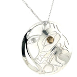 Grant Pauls Pendant Wolf Moon Round Sterling Silver 14k eyes -  -  - House of Himwitsa Art Gallery