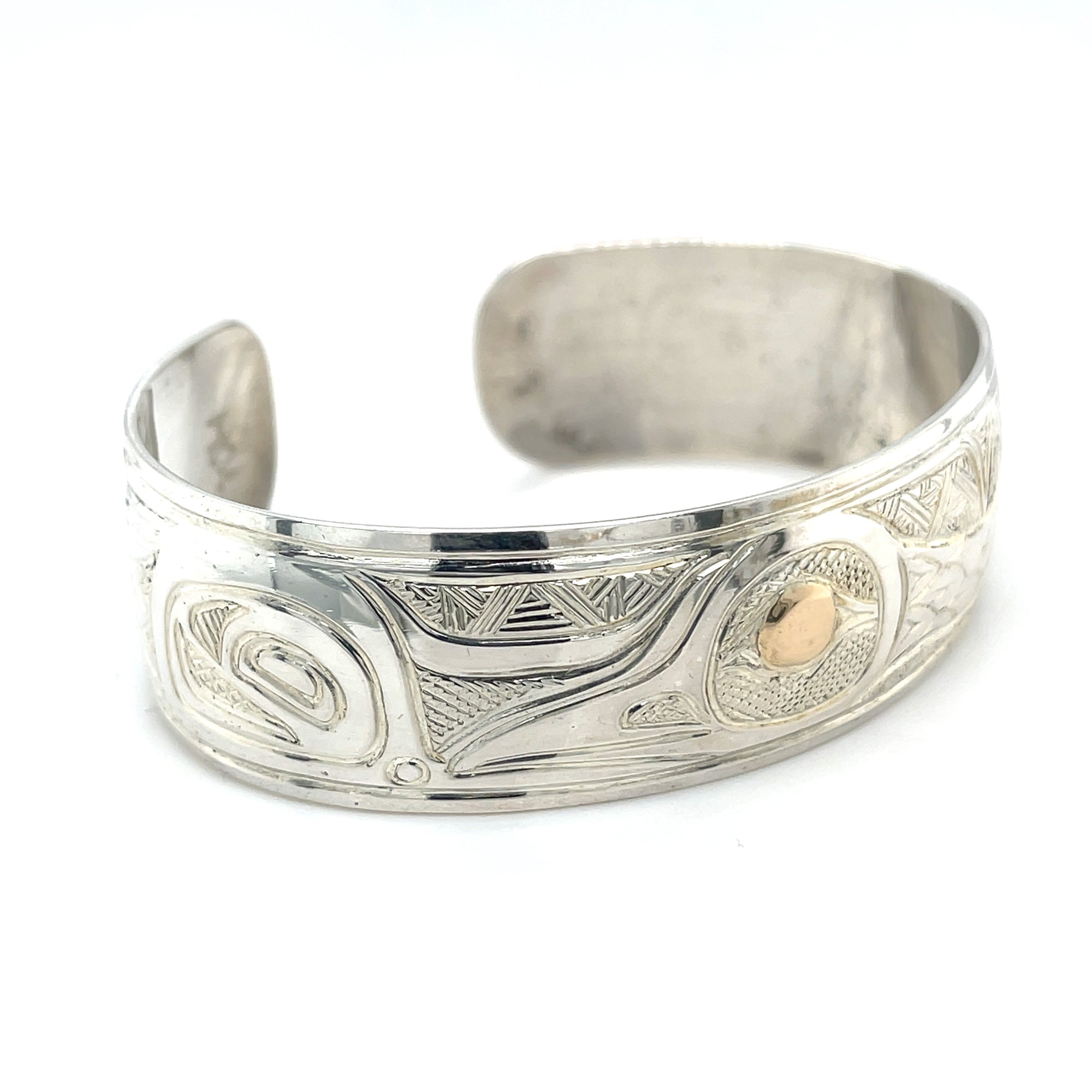 Bill Helin Sterling Silver Swan Bracelet With 14kt eye 3/4" - Bill Helin -  - House of Himwitsa Art Gallery