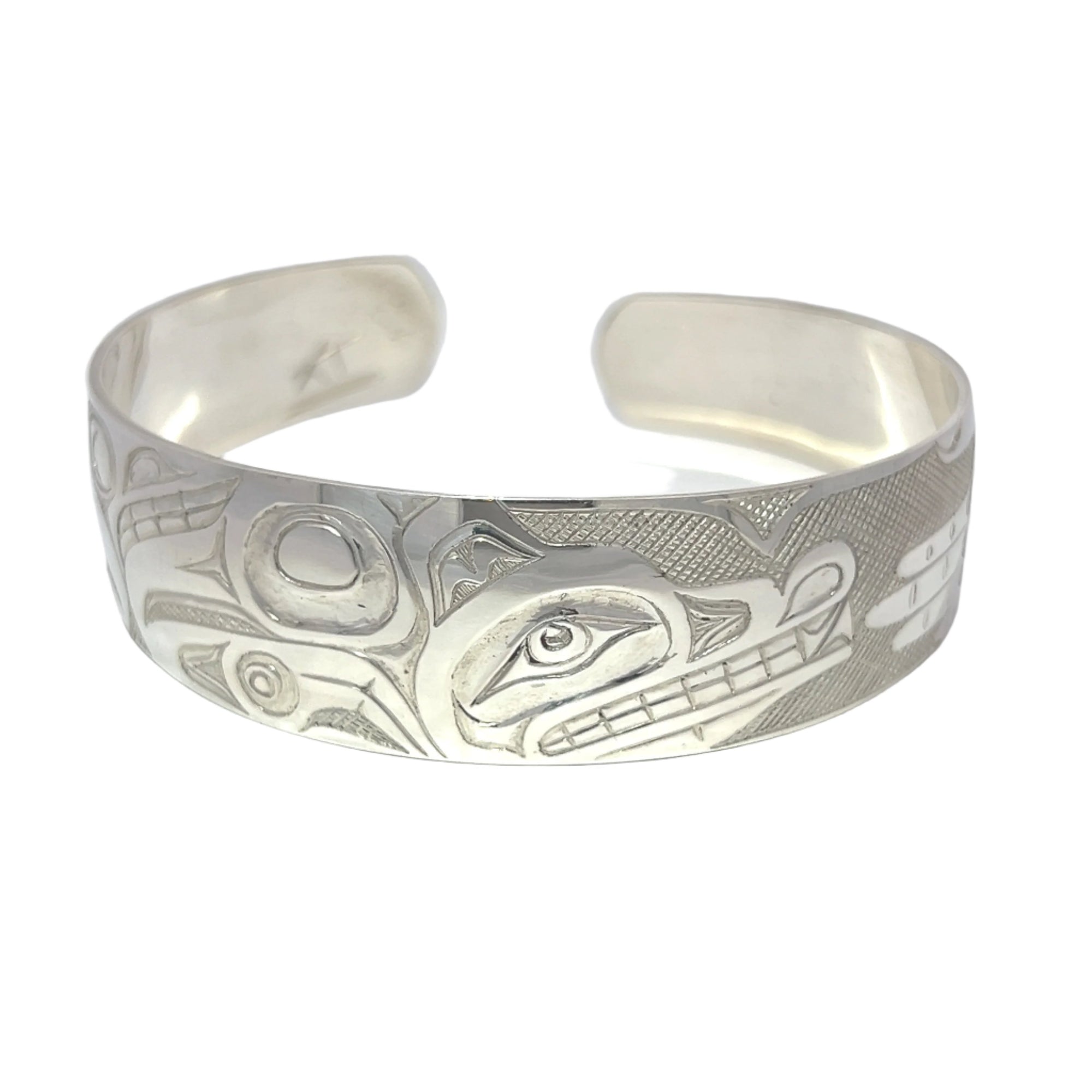 Kelvin Thompson Wolf 3/4" Width Tapered  x 7.1/4" Diameter Silver Bracelet - kelvin Thompson - Jewellery Sterling Silver Bracelets - House of Himwitsa Art Gallery