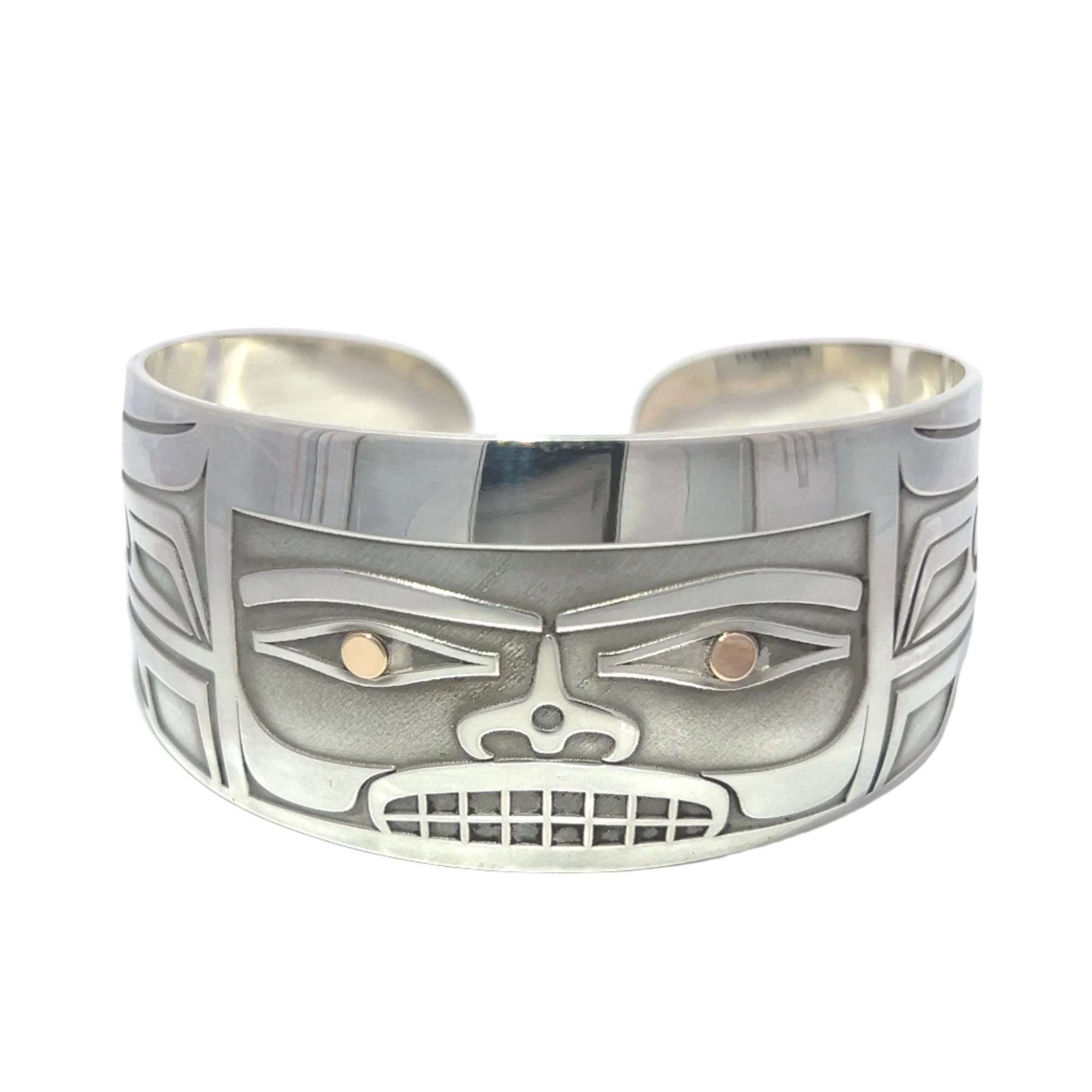 Grant Pauls Chilkat 1.1/4" Width x 6.1/4 Diameter Silver with 14K Gold Chilkat - Grant Pauls - Jewellery Sterling Silver Bracelets - House of Himwitsa Art Gallery