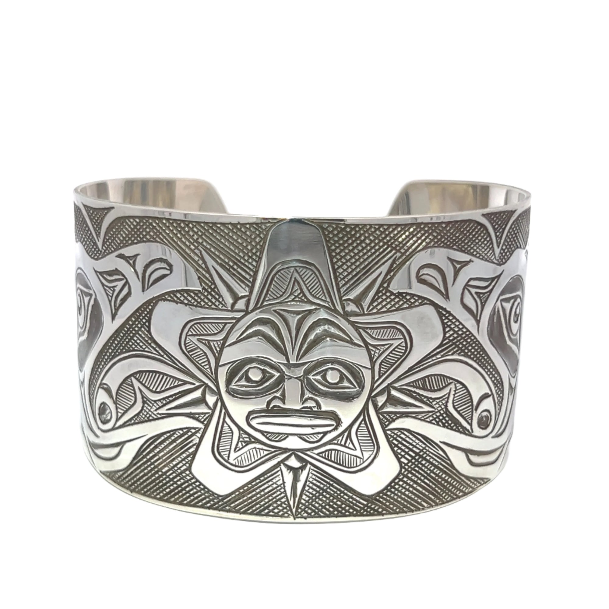 Kelvin Thompson Raven & Sun 1.5' Width x 6.1/4 Diameter Silver Bracelet - Thompson Kelvin - Jewellery Sterling Silver Bracelets - House of Himwitsa Art Gallery