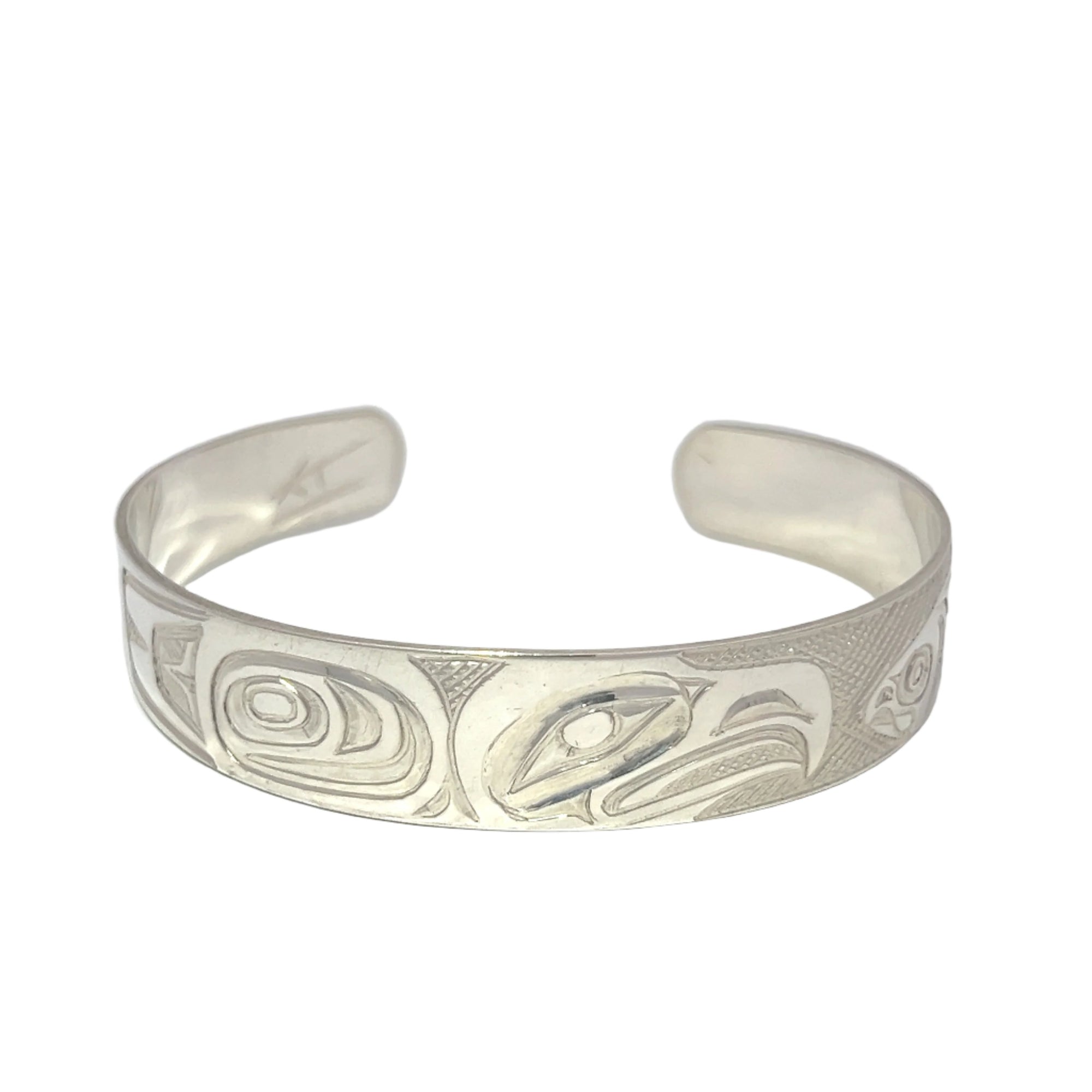 Kelvin Thompson Eagle & Salmon 1/2'' Width x 6" Diameter Silver Bracelet (Copy) - Thompson Kelvin - Jewellery Sterling Silver Bracelets - House of Himwitsa Art Gallery