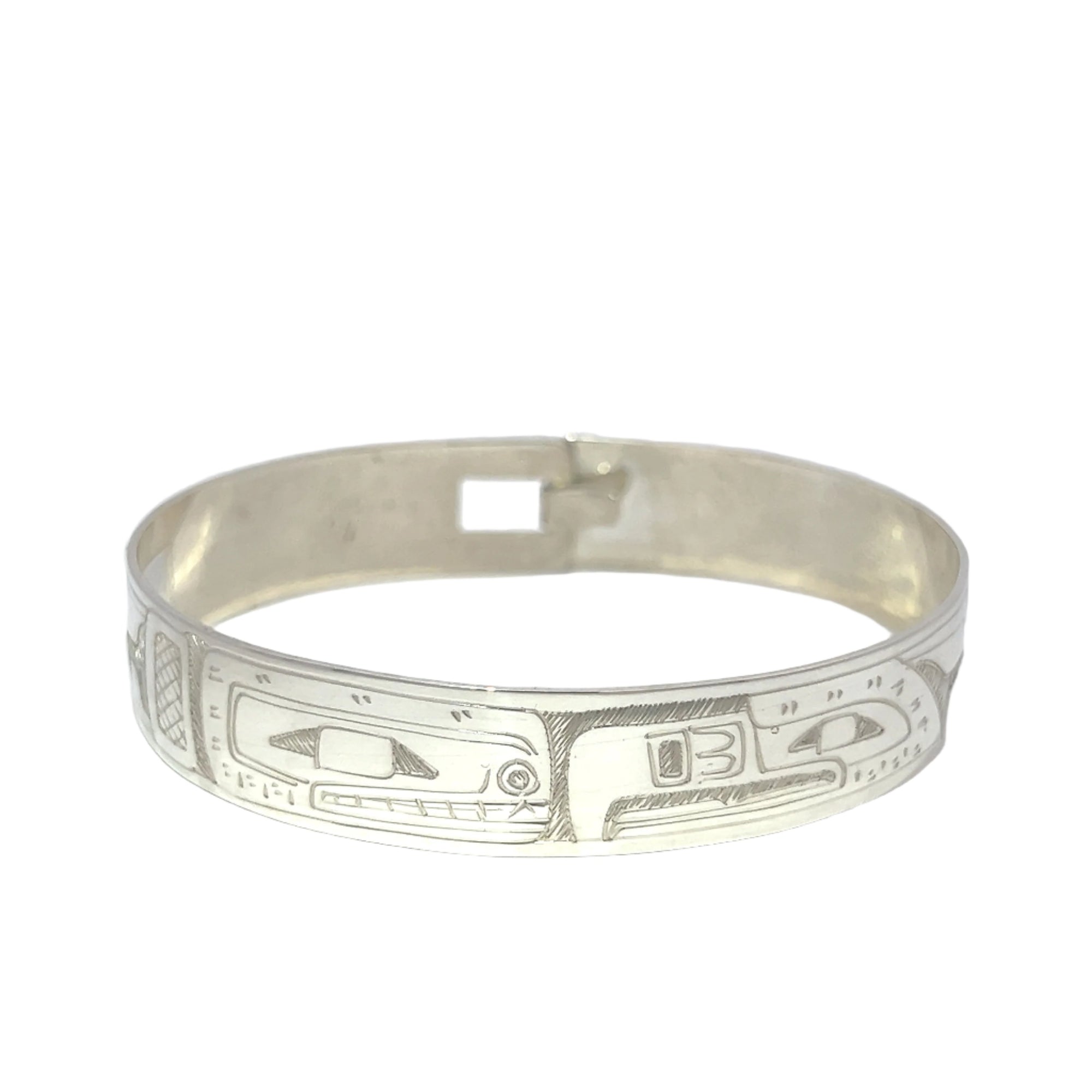 Gilbert Pat Orca & Thunderbird 1/2'' Width x  7.1/2" Diameter Silver Bangle - Gilbert Pat - Jewellery Sterling Silver Bracelets - House of Himwitsa Art Gallery