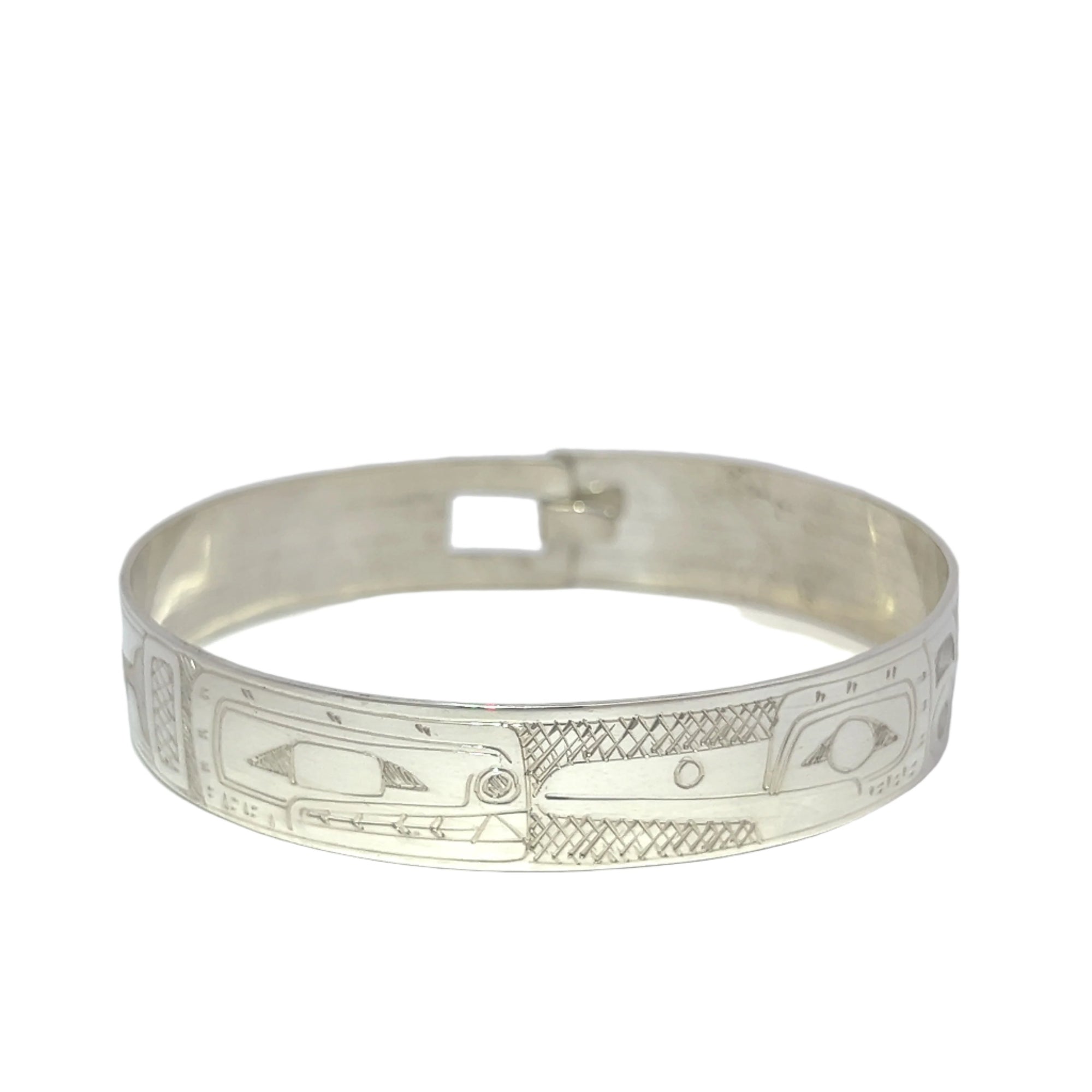 Gilbert Pat Orca & Hummingbird 1/2'' Width x  7.1/2" Diameter Silver Bangle - Gilbert Pat - Jewellery Sterling Silver Bracelets - House of Himwitsa Art Gallery