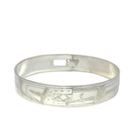 Gilbert Pat Eagle 1/2'' Width x  7.1/2" Diameter Silver Bangle - Gilbert Pat - Jewellery Sterling Silver Bracelets - House of Himwitsa Art Gallery