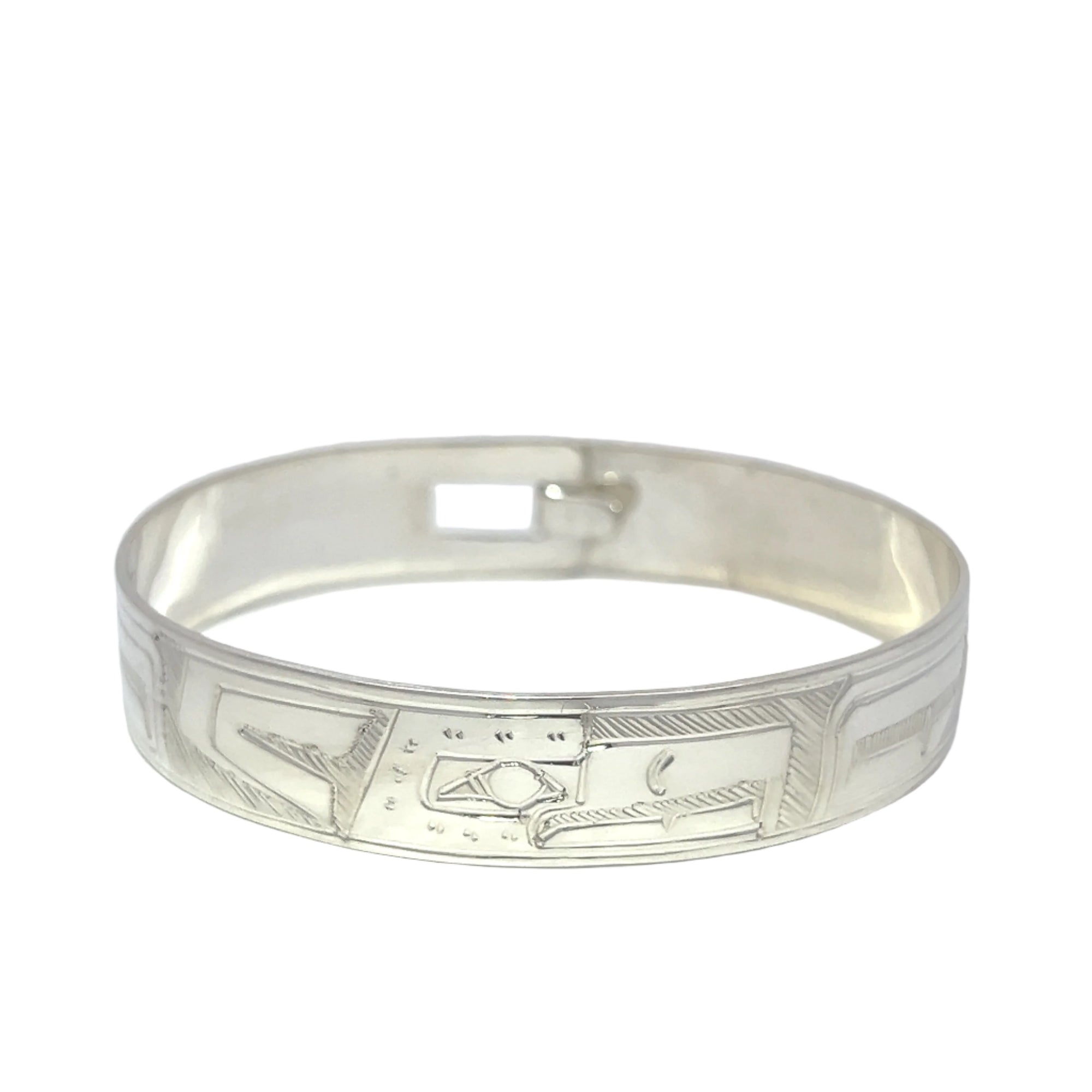 Gilbert Pat Eagle 1/2'' Width x  7.1/2" Diameter Silver Bangle - Gilbert Pat - Jewellery Sterling Silver Bracelets - House of Himwitsa Art Gallery