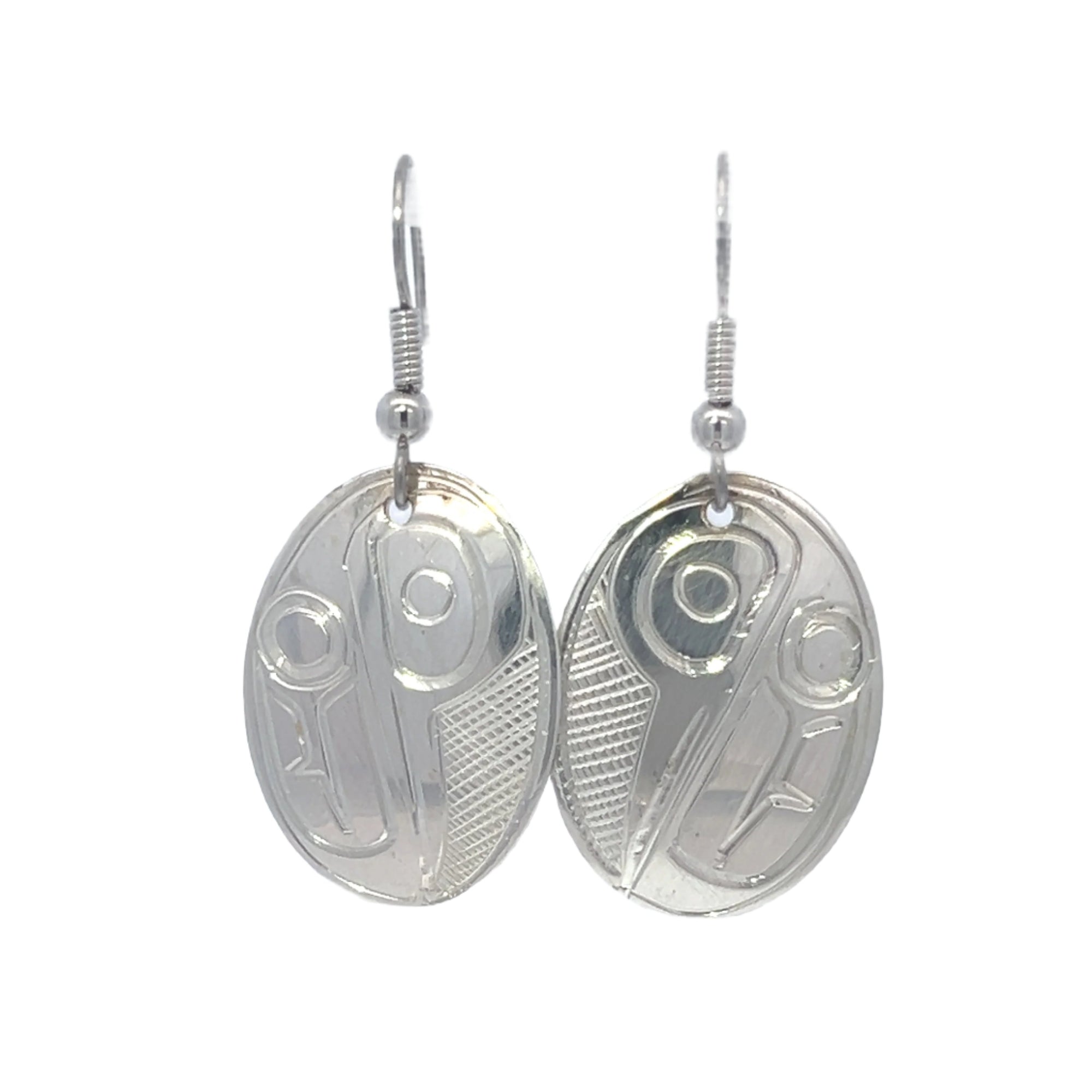 Norman seaweed Oval Hummingbird Earring 1" Height x .3/4" Width -  - Silver Earrings - House of Himwitsa Art Gallery