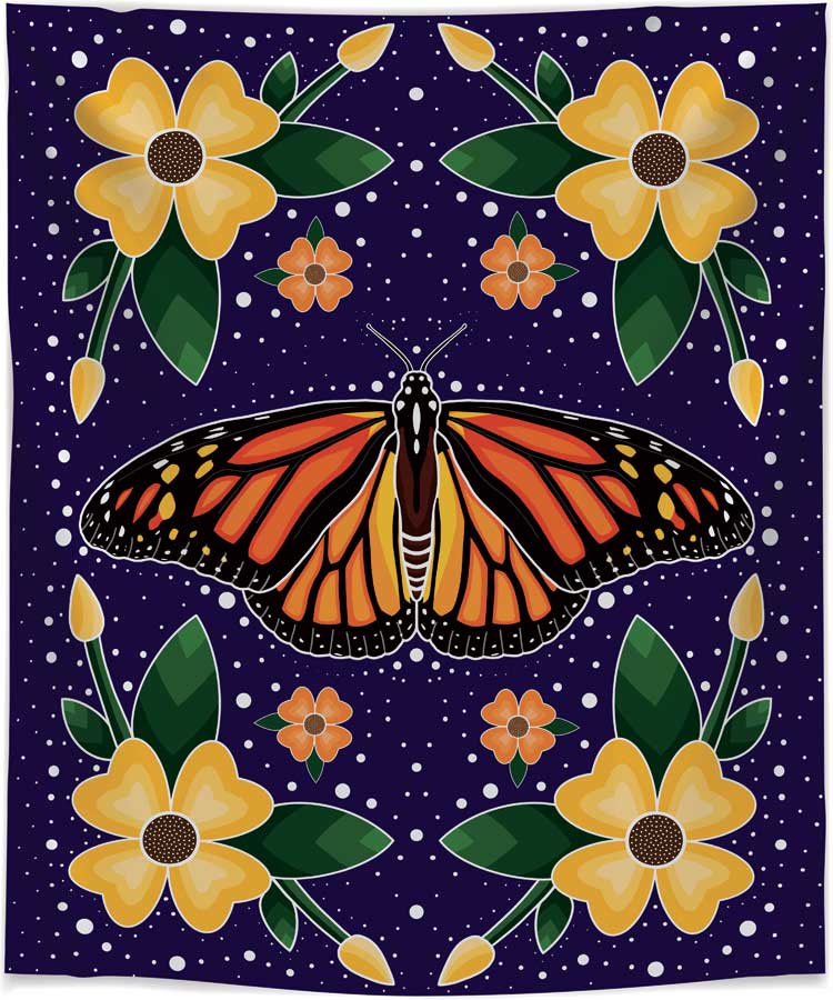 Blankets Indigenous Collection Marissa Indoe Anishinaabe Monarch Butterfly -  - Blankets - House of Himwitsa Art Gallery