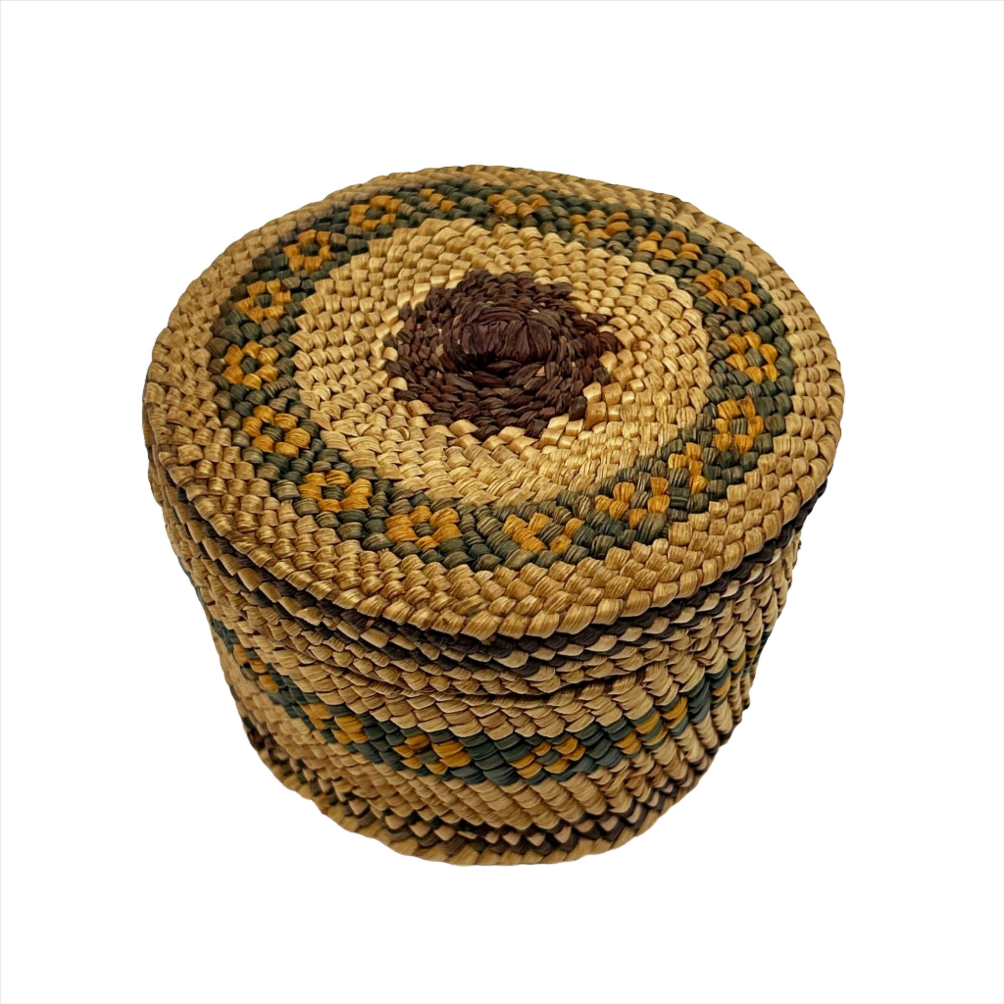 Nuu-Chah-Nulth Woven Round Basket with Flowers - Maynards Fine Art and Antiques -  - House of Himwitsa Art Gallery