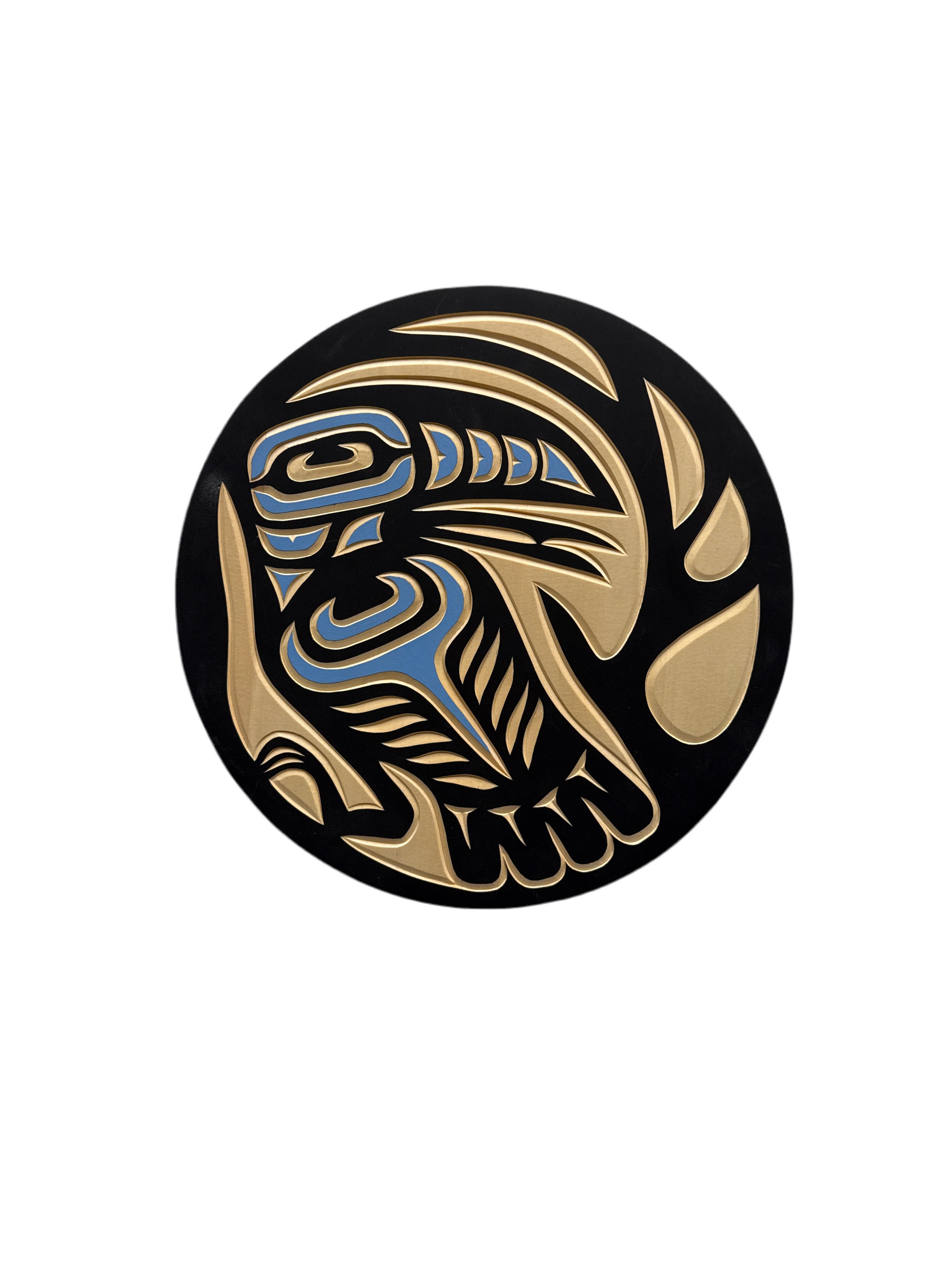 Valencia Bird Raven Panel Black accented With Blue 10.5" -  - Carving - House of Himwitsa Art Gallery