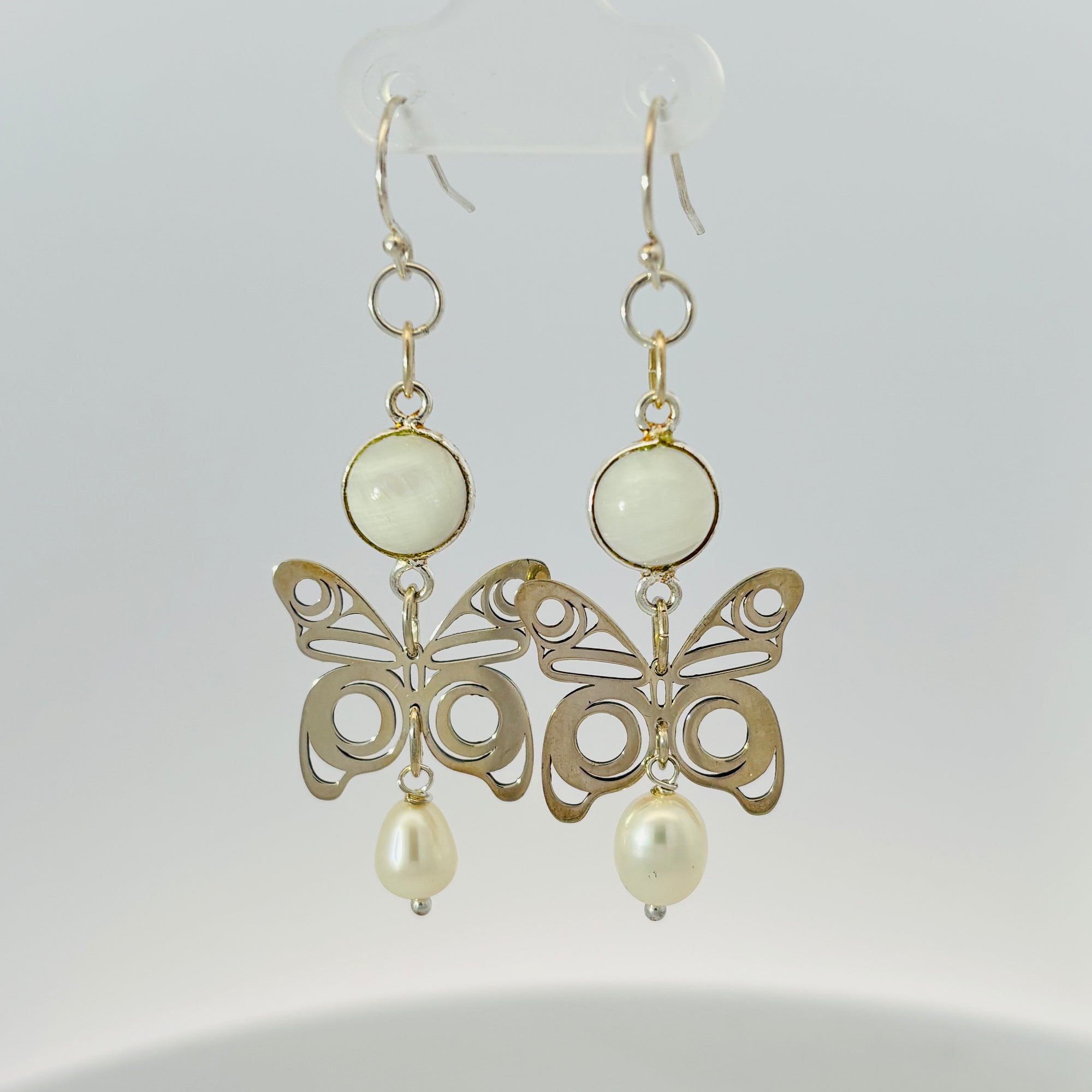 Morgan Asoyuf Earrings Butterfly with rainbow moonstone and a pearl