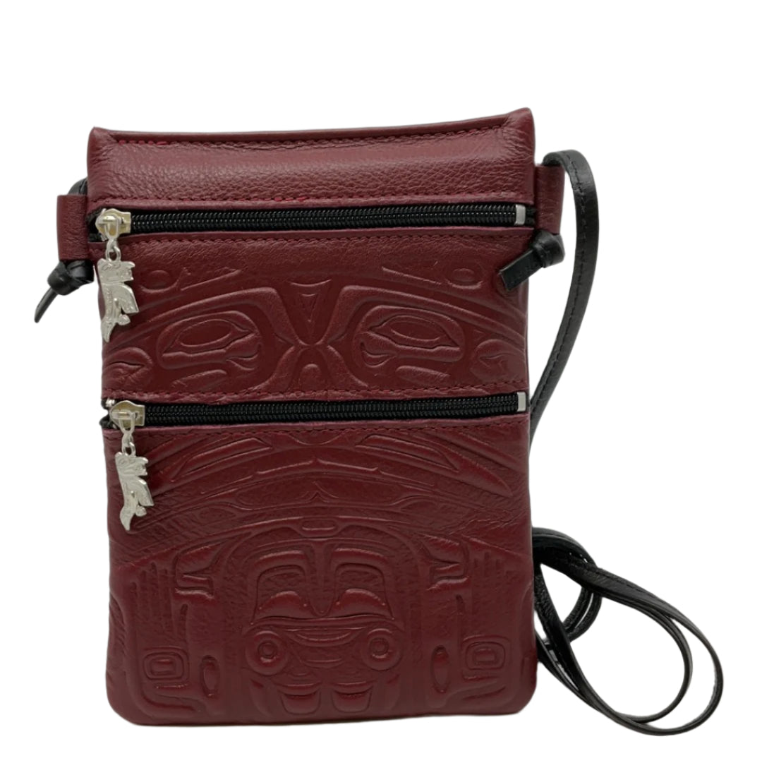 Embossed Passport Pouch Bear Box Design (Red Leather)
