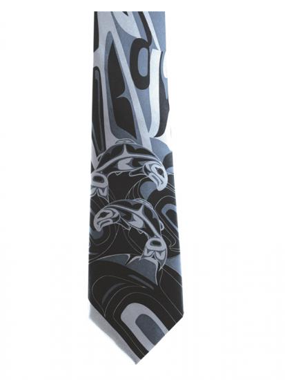 Silk Tie Anthony Joseph 100% Boxed Salmon (Grey) - Silk Tie Anthony Joseph 100% Boxed Salmon (Grey) -  - House of Himwitsa Native Art Gallery and Gifts