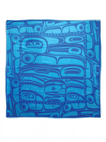 Shawl Soft Poly Tribal Kelly Robinson Raven Transforming (turquoise) - Shawl Soft Poly Tribal Kelly Robinson Raven Transforming (turquoise) -  - House of Himwitsa Native Art Gallery and Gifts