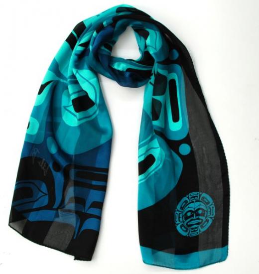 Scarf Moon Silk Satin Stripe (Teal) - Scarf Moon Silk Satin Stripe (Teal) -  - House of Himwitsa Native Art Gallery and Gifts