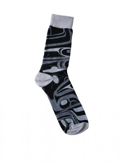 Socks Bill Helin Frog (black/charcoal) - M/L - 52-52-593 - House of Himwitsa Native Art Gallery and Gifts