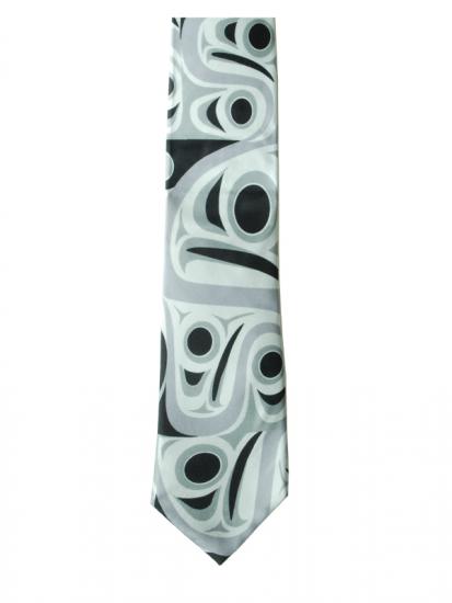 Silk Tie Jim Charlie Salmon (Grey/Black) -  - Ties - House of Himwitsa Art Gallery