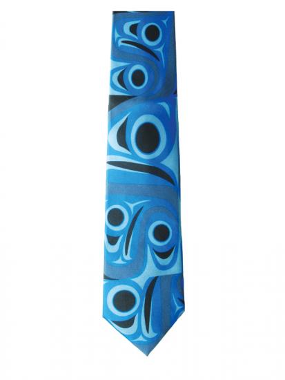 Silk Tie Jim Charlie Salmon (Blue/Black) -  - Ties - House of Himwitsa Art Gallery