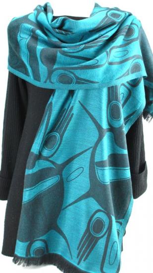 Shawl Poly Jacquard Kelly Robinson Hands (teal) - Shawl Poly Jacquard Kelly Robinson Hands (teal) -  - House of Himwitsa Native Art Gallery and Gifts