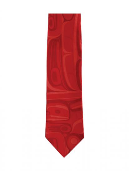 Silk Tie Kelly Robinson Raven Transforming (Red) - Silk Tie Kelly Robinson Raven Transforming (Red) -  - House of Himwitsa Native Art Gallery and Gifts