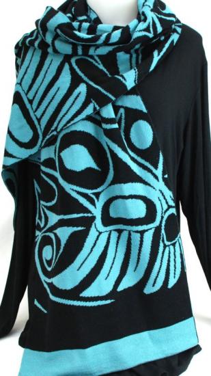 Bill Helin Acrylic Knit Scarf Hummingbird - Teal - 53-53-647 - House of Himwitsa Native Art Gallery and Gifts