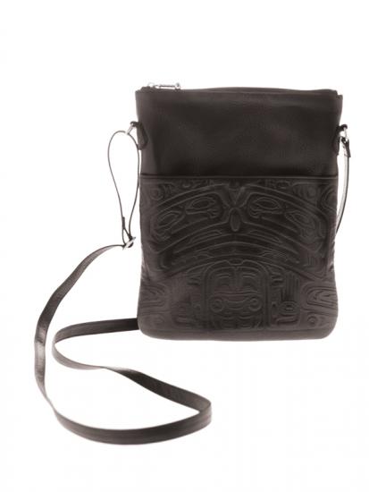 Embossed Leather Solo Bag Bear Box design (Black Leather) - Embossed Leather Solo Bag Bear Box design (Black Leather) -  - House of Himwitsa Native Art Gallery and Gifts
