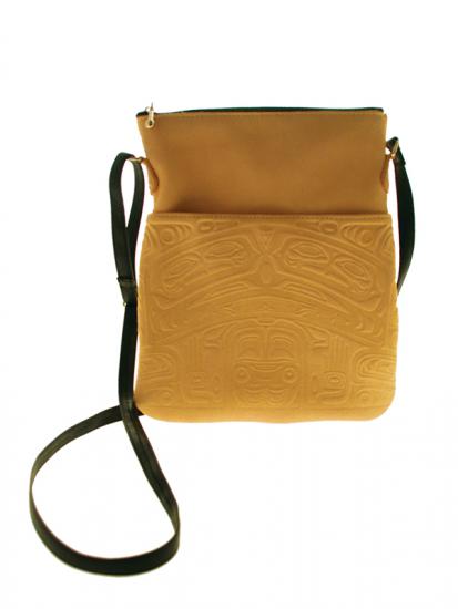Embossed Leather Solo Bag Bear Box design (Tan Deerskin) - Embossed Leather Solo Bag Bear Box design (Tan Deerskin) -  - House of Himwitsa Native Art Gallery and Gifts