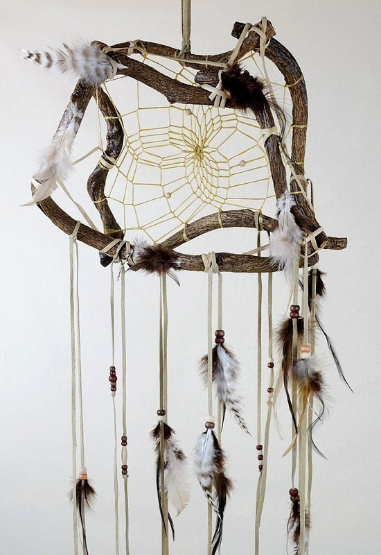 12" The Wanderer Dream Catcher with brown feathers -  - Dream Catcher - House of Himwitsa Art Gallery