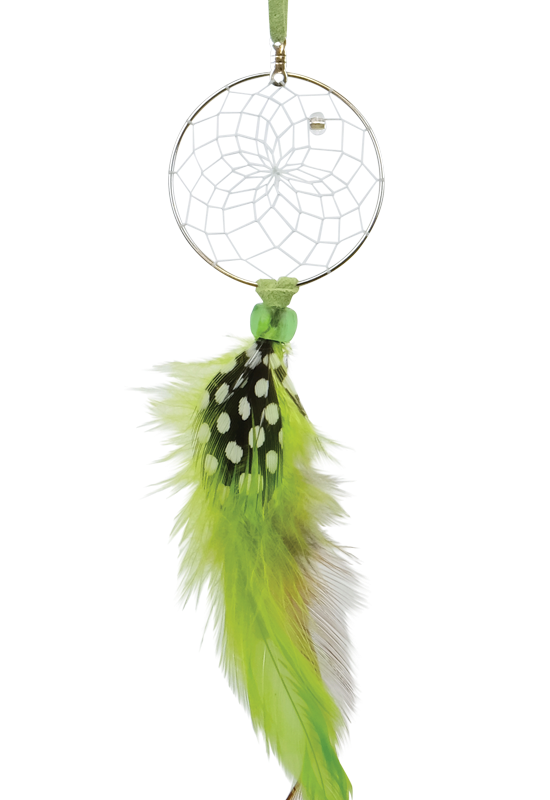 Dream Catcher Bead Single Feather Green - Dream Catcher Bead Single Feather Green -  - House of Himwitsa Native Art Gallery and Gifts