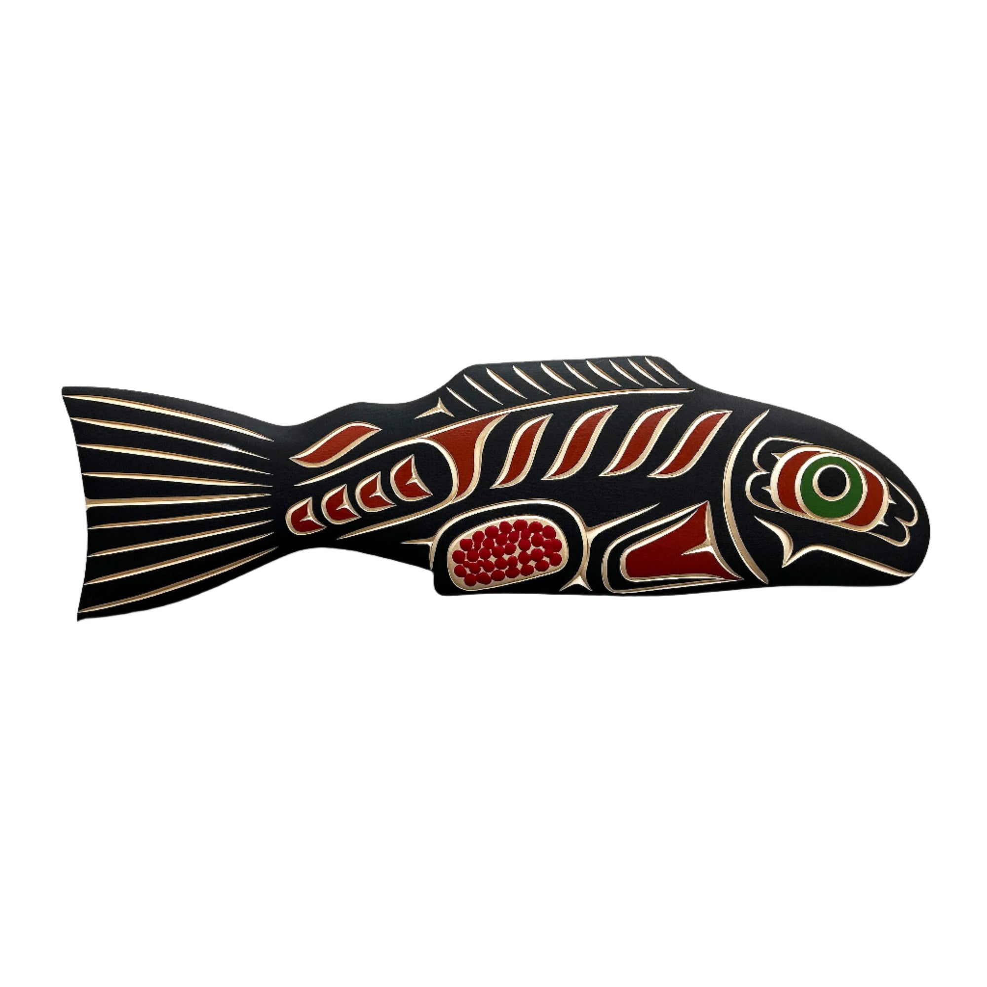 Valencia Bird Yellow Cedar Female Salmon Plaque - Jerry Wolfman - PANEL - House of Himwitsa Art Gallery