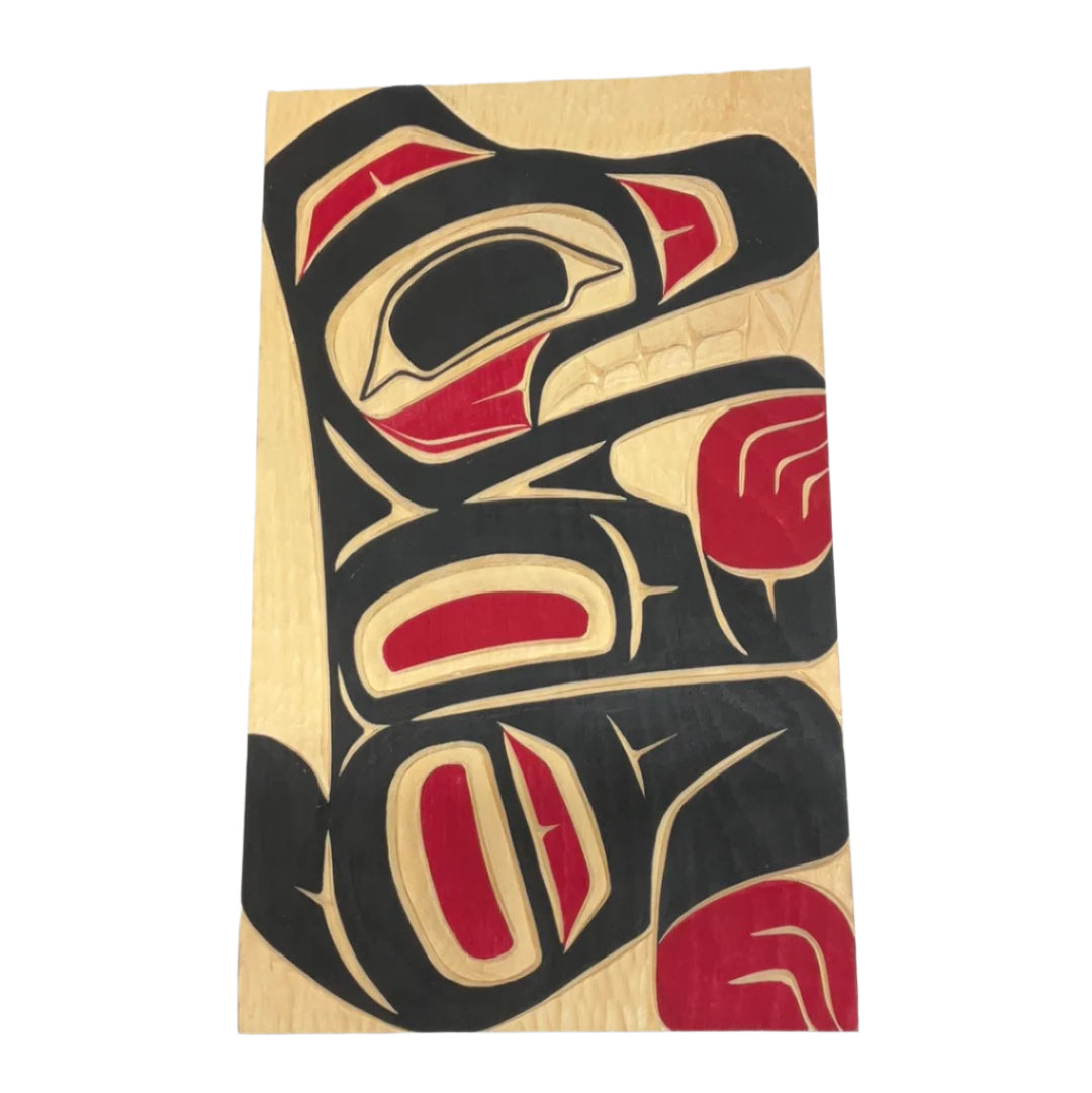 Randy Adams Bear Yellow Cedar Panel 6"X10" Black -  - Panel - House of Himwitsa Art Gallery