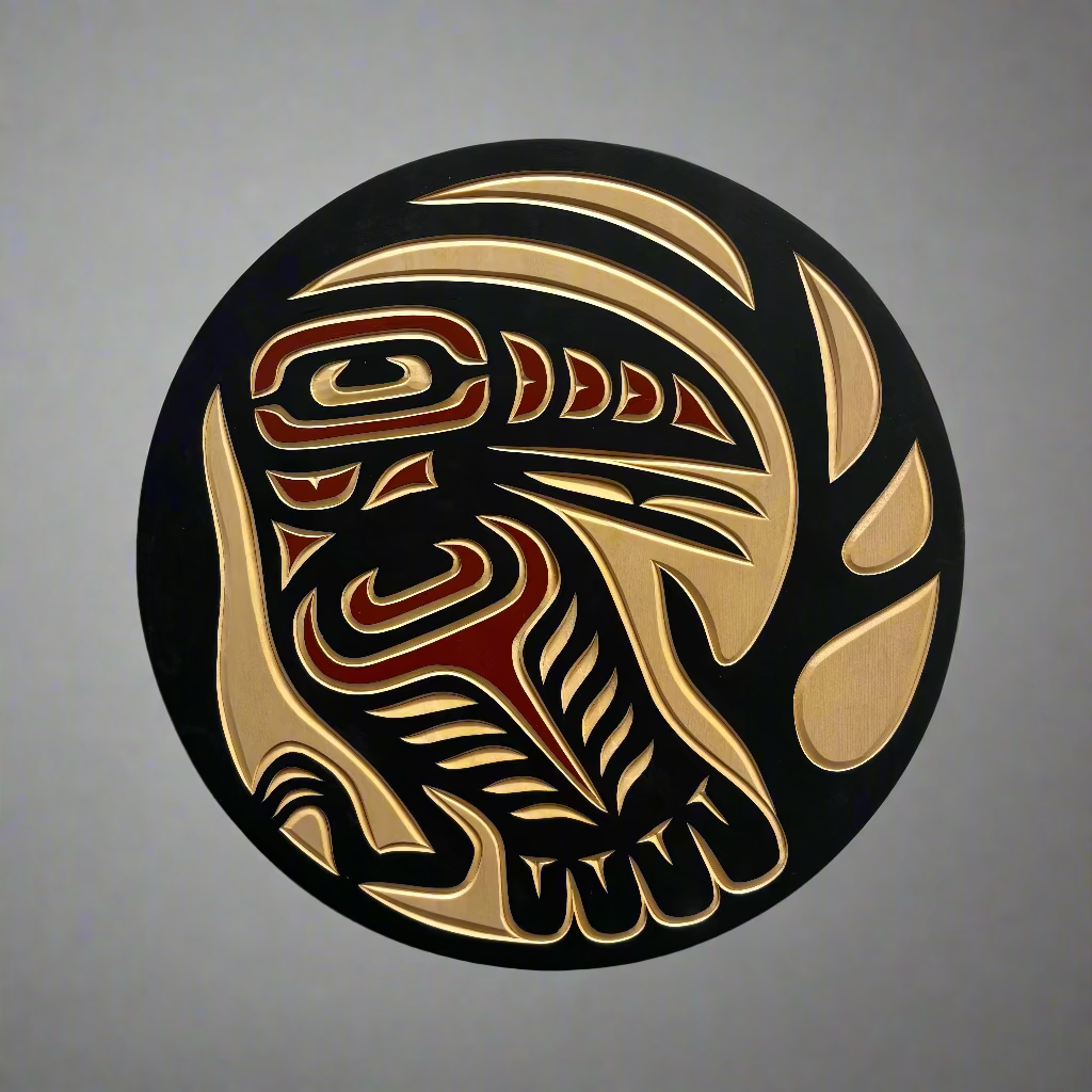Valencia Bird Yellow Cedar Raven Panel Rust/Black -  - Carving - House of Himwitsa Art Gallery