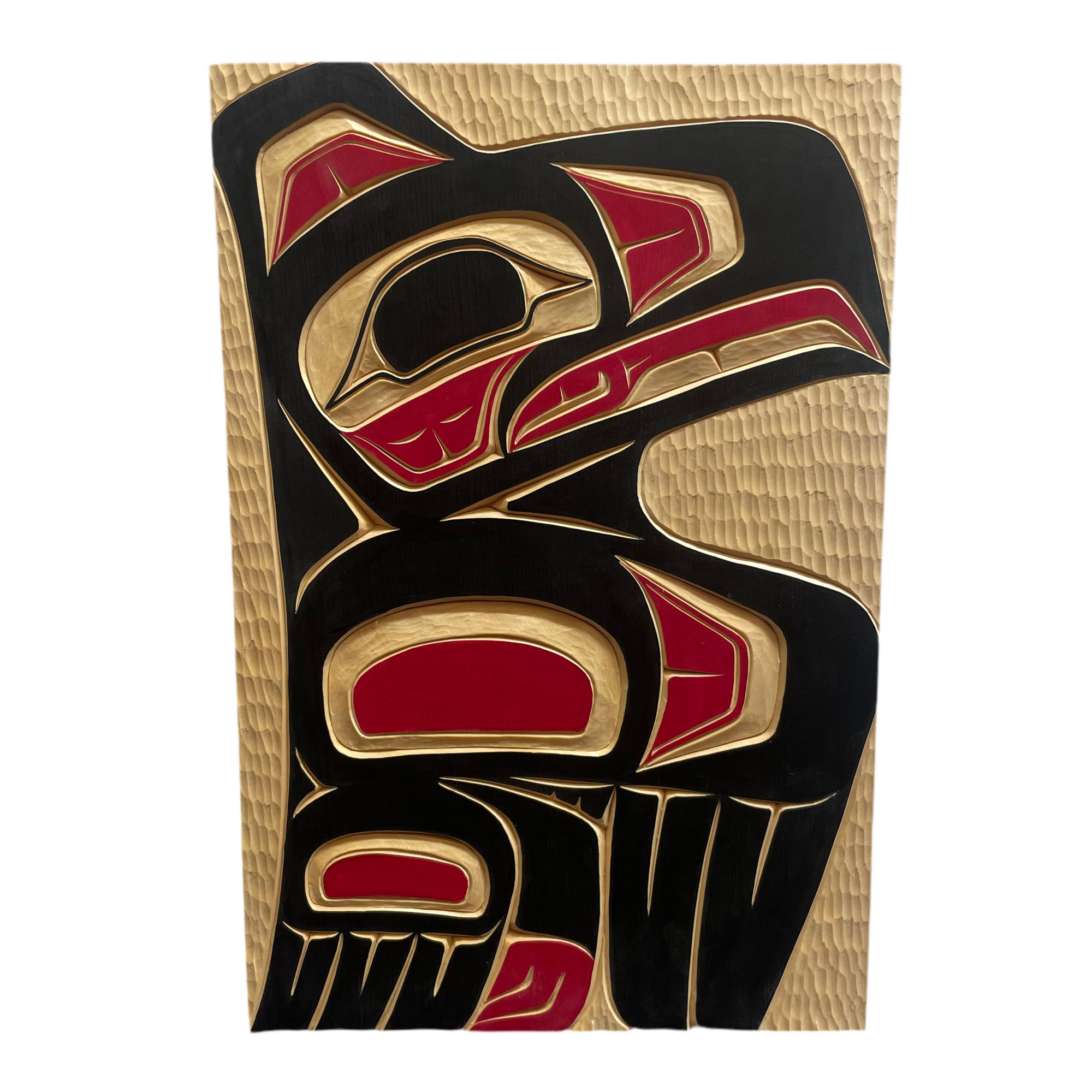 Randy Adams Panel Yellow Cedar Raven 8 x 12 -  - Panel - House of Himwitsa Art Gallery