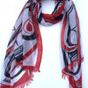 Shawl Poly Woven Bill Helin Frog - Red/Black - 53-53-602 - House of Himwitsa Native Art Gallery and Gifts