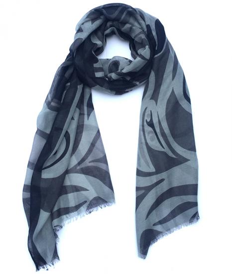 Shawl Poly Woven Bill Helin Raven (Charcoal) - Shawl Poly Woven Bill Helin Raven (Charcoal) -  - House of Himwitsa Native Art Gallery and Gifts