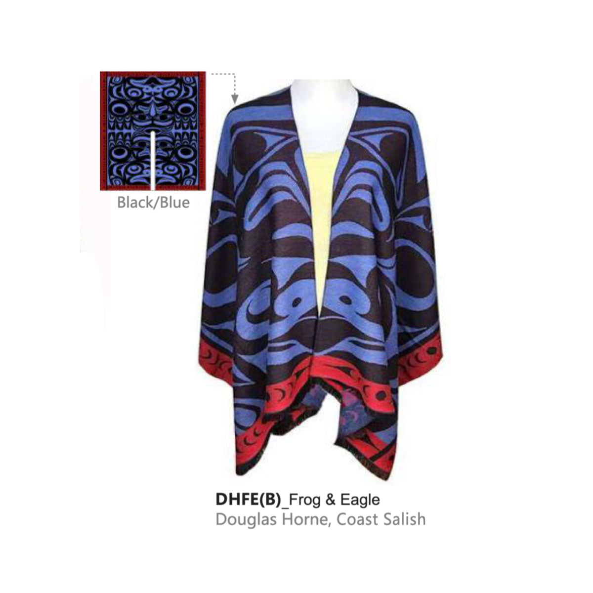 Wrap Shawl  Douglas Horne Frog / Eagle Blue -  - SHAWL - House of Himwitsa Art Gallery