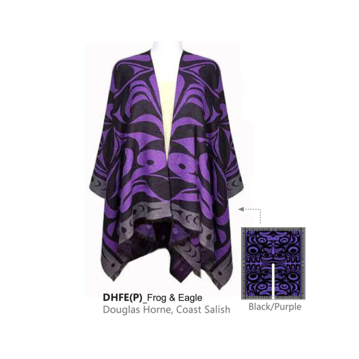 Wrap Shawl  Douglas Horne Frog / Eagle Purple -  - SHAWL - House of Himwitsa Art Gallery