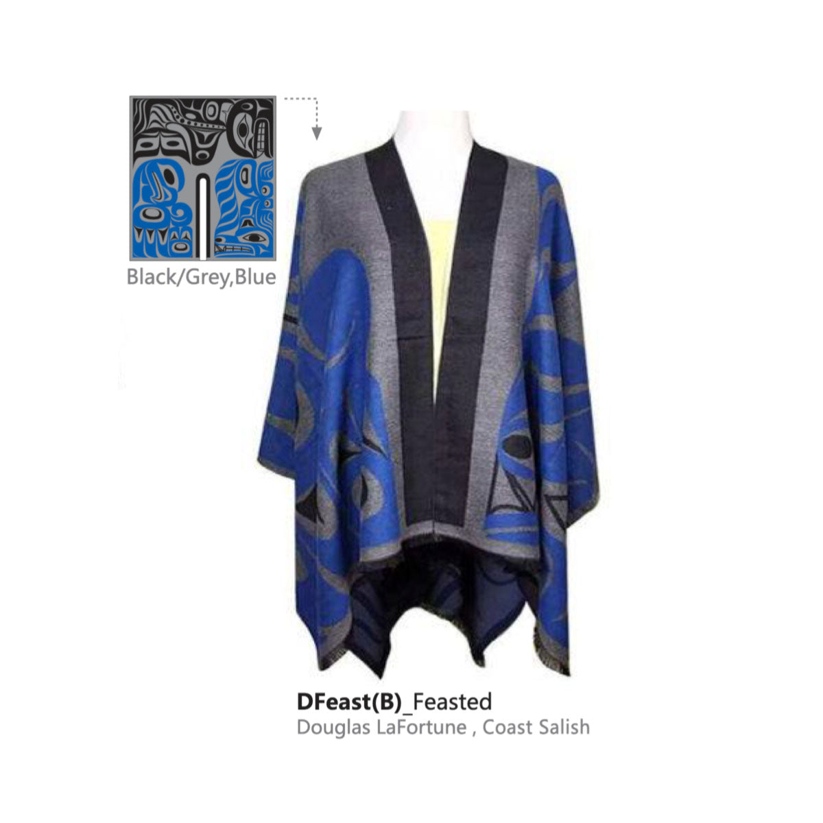 Wrap Shawl Feasted Doug LaFortune Design Blue -  - SHAWL - House of Himwitsa Art Gallery