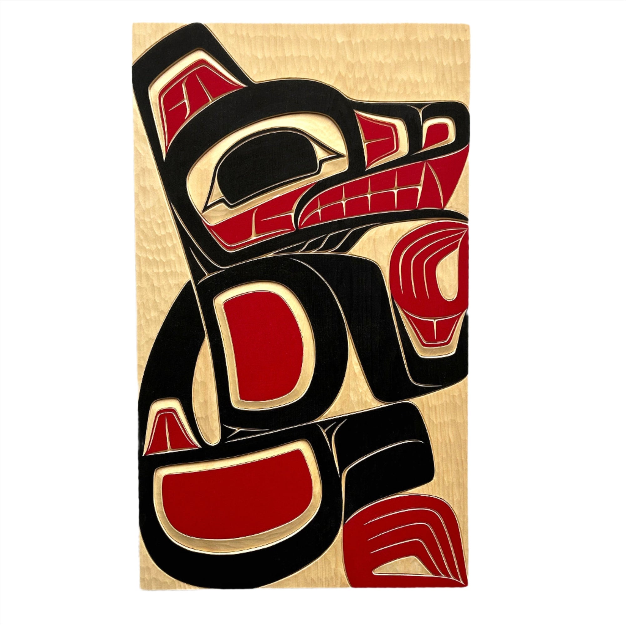 Cecilia Adams 19'' x 11.25" Panel Yellow Cedar Wolf - Cecilia Adams - PADDLES - House of Himwitsa Art Gallery