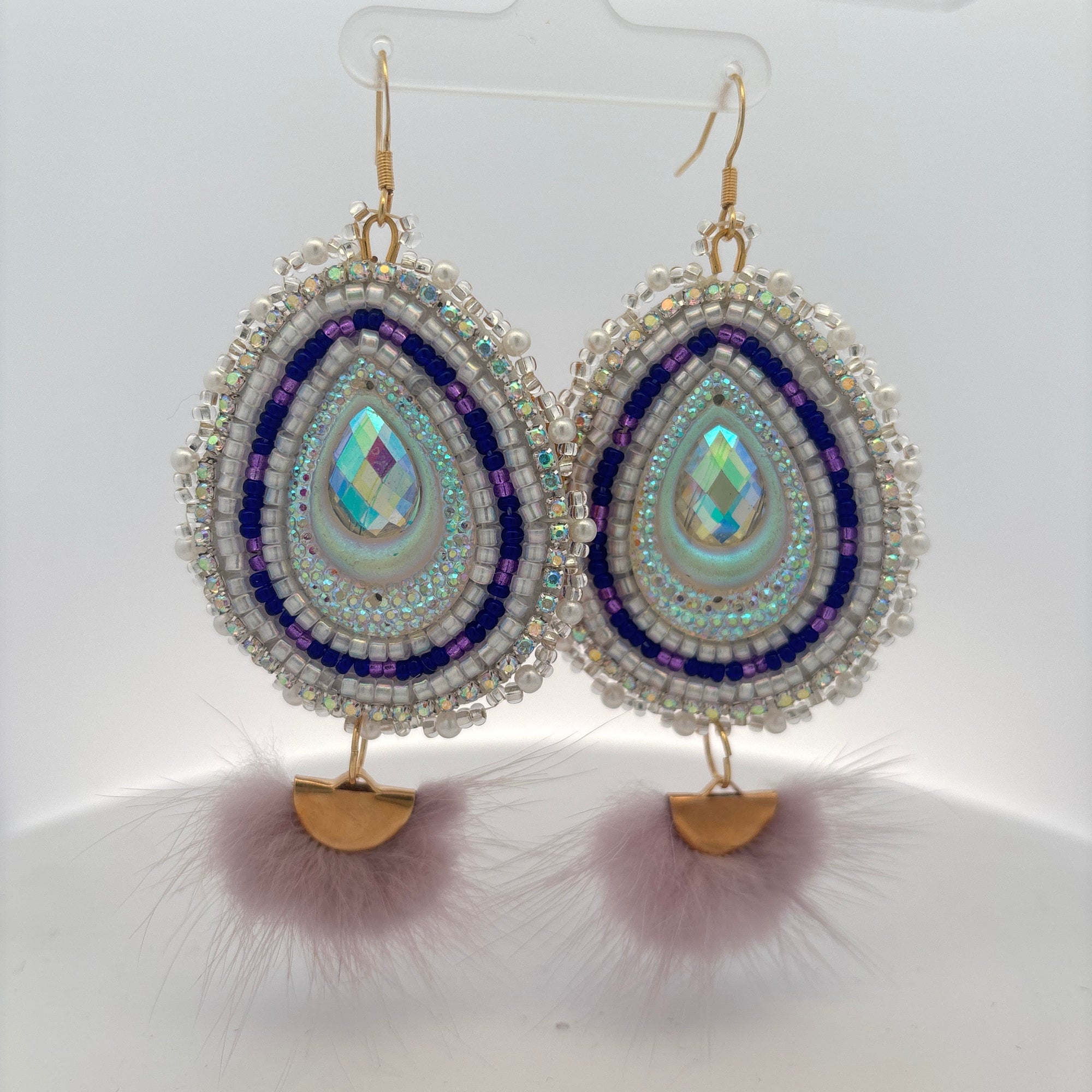 Beaded Earring Tear drop w/fur Wendy Doreen -  -  - House of Himwitsa Art Gallery